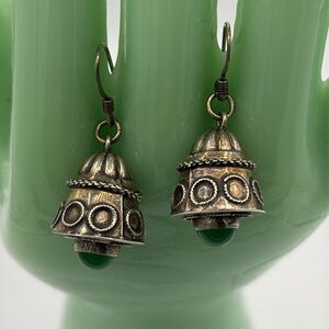 Vintage Etruscan Fob Earrings with Aventurine Sterling Silver